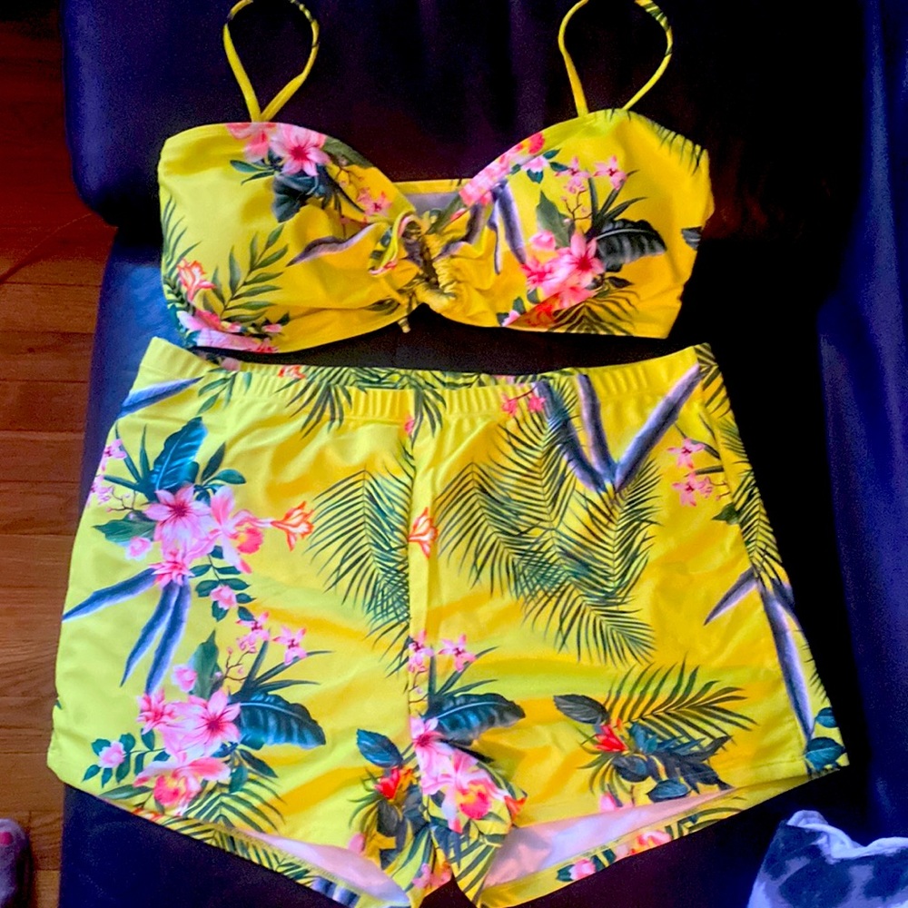 3Pc Tropical Print Bikini Swim Suit